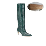 High Heels Western Boots Fashion Knee High Boots Women Microfiber Thin High Heel Long Boots Pointed Toe Autumn Winter