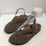 Breakj Retro Simple Hollowed-In-Head Sandals Women's One-Character Buckle With Flat Velvet Back Empty Single Shoes