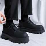 Breakj Leather Shoes Men's Autumn And Winter Business Dress Black Thick Increased Round Men's Big Head Shoes