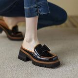 Breakj And Summer 2023 Square Bow British Baotou Half Slippers Women's Color Platform Outside Wear Cool Drag Muller