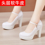 Catwalk High Heels Women's Cheongsam T Show White Size Waterproof Table Thick Heel Leather Round Head Single