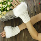 Half Finger Woolen Winter Gloves Women Knitted Warm Mittens Long Imitation Rabbit Hair Lovely Fur