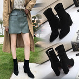 Breakj Children's Shoes 2025 New Korean Version Of Autumn And Winter In The Barrel Tip Thick Heel Short Boots Women's High Heels Shoes Elastic
