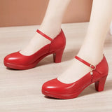 Catwalk High Heels Women's Cheongsam T Show White Size Waterproof Table Thick Heel Leather Round Head Single