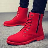 Men Boots British Red High Top Mens Army Boots Korean Zipper Men's Snow Winter Boots Cowboy Boots for Men BLACK size