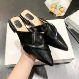Spring New Korean Version Pointed Leisure Cross Rear Empty Slippers Women's Baotou French Square Heel Breathable