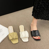 Breakj Spring And Summer New High-Heded One-Word Slippers Women's Head Lazy Half-Fashion Folds Wearing Sandals