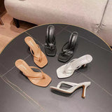 Toe Sandals Women's Word Flip-Flops, High Heels, Stilettos, Fashionable Slippers, Square Heads And Summer