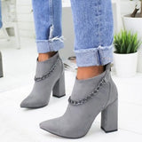 Chain Women's Boots Leather Heels Back Zipper Woman Boots Pointed High Heels Shoes For Women 2021 Ankle Boots