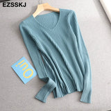 basic v-neck solid autumn winter Sweater Pullover Women Female Knitted sweater slim long sleeve badycon sweater
