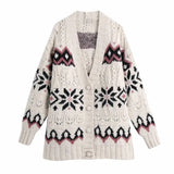 Argyle Jacquard Cardigans Women Fashion Chic Hollow Out Knitted Sweater Female V-Neck Buttons