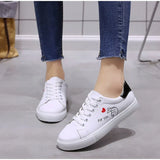 Flats Shoes 2021 Autumn Lace Up Print Shallow Female Sneakers Casual Ladies Vulcanized Shoe Skateboard White Single