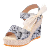 Summer Beach Boho Floral Wedge Sandals Women Ankle Strap Platform Gladiator Shoes Woman High Heels Sandalias Mujer