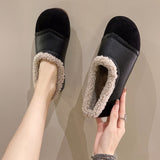 Velvet Bean Shoes Women 2023 Winter New Vintage Women's Shoes Round Head Soft Sole Soft Leather One Foot Pedal Warm Cotton Shoes