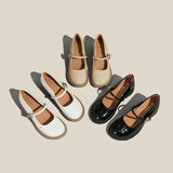 Breakj Leather Round Head Mary Jane Shoes Female Spring / Summer 2024 Comfortable Thick Heel Shallow Mouth Single Shoes Middle High Heel One Word With