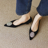 Women Pumps 4.5cm Dress Shoes Kid Suede Heels Elegant OL Work Shoes On Heel With Crystals Pointed Toe