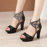 Open Toe Rhinestone Platform Shoes Ladies 2022 Summer Elegant Office Party High Heels Gladiator Sandals Plus Size