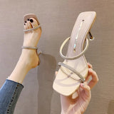 Women Rhinestones High Heels Summer Shoes Woman Wedding Fashion Jelly Open Toe Mary Janes Mules Thin Heels Party