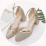 Women Classic Pointed Toe High Quality Black Leather Buckle Strap Square Heel Shoes Lady Office Pumps Sapatos Femininas