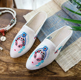 Breakj Summer Cloth Art Slippers Peking Opera Actress Facial Makeup Embroidered Pointed Female