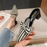 Summer Women's Slippers Chic Women's Shoes Korean Silk Satin Pointed Bow Tie Slippers Baotou Flat Heel Sets Semi