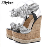 2022 Summer Solid Women White Platform Wedges Sandals Fashion High heels shoes Ankle Strap Ladies Open toe