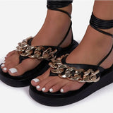 Women Sandals Rock Style Heels Sandals Summer Shoes Women Lace Up Platform Sandalias Mujer Chain Flip Flops Women Wedges