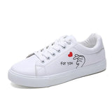 Flats Shoes 2021 Autumn Lace Up Print Shallow Female Sneakers Casual Ladies Vulcanized Shoe Skateboard White Single