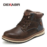 Winter Genuine Leather Men's Boots Thick Fur Warm Ankle Boots Working Men Footwear Waterproof Snow Boots Plus Size