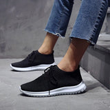 Sneakers Women Fashion Knitting Soft Vulcanized Flat Shoes Platform Lace Up Mesh Comfortable Ladies Casual Footwear