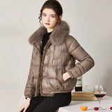 Winter Vintage Button Real Fox Fur Collar Down Jacket Women 90% Duck Down Jacket Female Snow Thick Warm Irregular