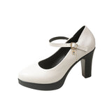Breakj Mary Shoes Fashion Spring And Autumn Mid-Fashion Fashion Thick Heel Tip Buckle Waterproof Table Printing Surface