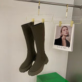 New Women's Thigh High Boots Square Heel Platform Shoes Chelsea Long Boots Women Shoes Green Black Women Boots for