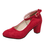 Spring and Autumn New High-heeled Single Shoes Women Shallow Mouth Buckle Suede Solid Color Women's Shoes Large