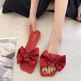 Style One-Word Flip-Flops 2024 New Women Wear Flat-Bottomed Sandals In Summer Fashion Bows And Semi-Slippers