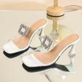 Breakj High Heels Sandals Women New Summer Shoes Women Mules Metal Buckle Slides Peep Toe Transparent Female Shoes Square