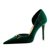 Breakj Banquet Ultra High Heel Shallow Pointed Tip Side Hollow West Shi Suede High Heel