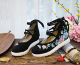 Breakj White Sole Embroidered Cloth Shoes High Heel Slope Canvas Embroidered Women's Singles Shoes Lace Retro National Style Cloth
