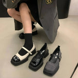 Jane Shoes 2023 Spring Square Toe Sandals Women Shallow Single Pumps Women Fashion Thick Sole