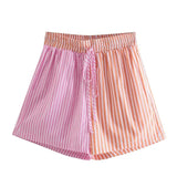 Chic Striped Patchwork Shorts Women 2021 Fashion Drawstring Tie Short Pants Female Casual
