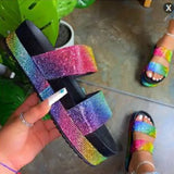 Slippers Women 2020 Woman Crystal Slides Platform Slippers Chunrry Shoes Rainbow Shiny Diamond Large Size