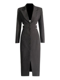 Spring 2025 New Fashion Temperament V-Neck Belt Design Single-Dlong Buckle Long Blazer