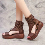 2022 New Summer Black Women Leather Sandals Cool Boots Platform Shoes Wedges Sandals Women Shoes Fashion Outdoor
