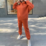 Heart Printed Fleece Women's Tracksuit Hoodies 2 Piece Set Sweatshirt + Pants Women Sport Suit Winter