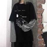 Harajuku Sweatshirt Women Patchwork Unisex Pullovers Japanese Anime Print Comics Jumpers Fake 2 Pieces Woman