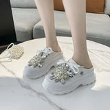 Breakj Baotou Half Slippers Female Wear New Summer Rhinestone Versatile Pine Shoes Platform Lazy