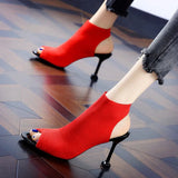 Elastic Mesh Peep Toe High Heel sandals women New Summer shoes woman Europe Thin Heels Slip-On Open Toe female