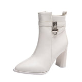 Breakj And Winter New Belt Buckle And Short Boots Women's High And Martin Boots Fashion Pendant Decorative Side Zipper Women's
