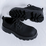 Breakj Leather Shoes Men's Autumn And Winter Business Dress Black Thick Increased Round Men's Big Head Shoes