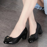 Breakj Beaded Mother Shoes Soft Soles Single Shoes Thick Heel Lazy Leather Shoes Round Head Working Shoes Heel Women's